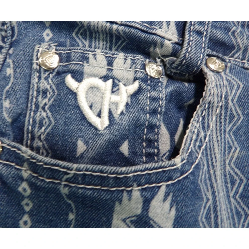 Cowgirl Hardware Aztec Flare Jeans Womens W27 Blue Bell Bottom Western Rodeo Y2K